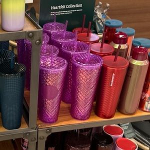 NEW Starbucks Winter 2023 Tumbler, Pink/Purple Taffy Jeweled Cold Cup, 24 oz